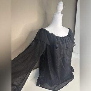 White House Black Market Ruffle Blouse With Sheer Sleeves